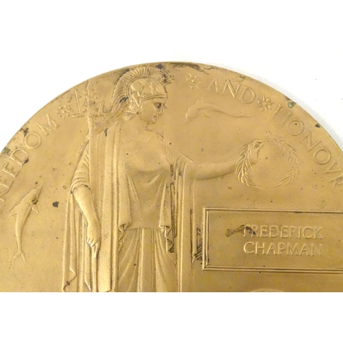 974 - Militaria, WW1 / WWI / World War 1 / First World War : a bronze death plaque depicting Britannia and... 