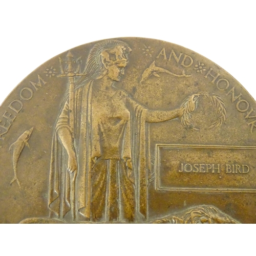 975 - Militaria, WW1 / WWI / World War 1 / First World War : a bronze death plaque depicting Britannia and... 