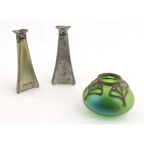 996 - A matched pair of early 20thC Secessionist style vases of tapered form, designed by Peter Behrens, o... 