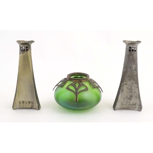 996 - A matched pair of early 20thC Secessionist style vases of tapered form, designed by Peter Behrens, o... 