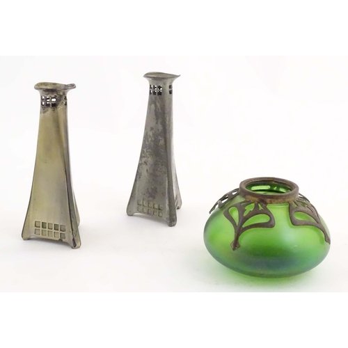 996 - A matched pair of early 20thC Secessionist style vases of tapered form, designed by Peter Behrens, o... 