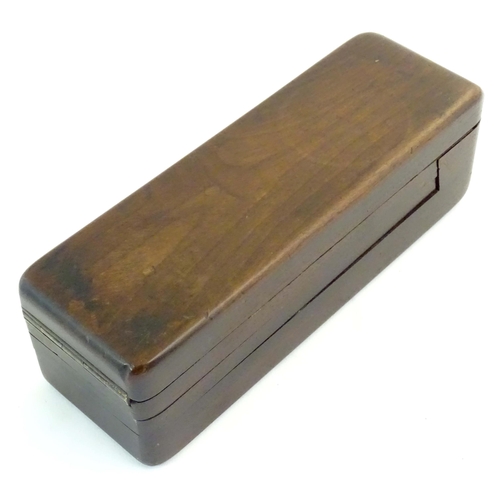 1249 - A 19thC mahogany gentleman's travelling shaving box, the hinged lid with mirror to interior and fitt... 