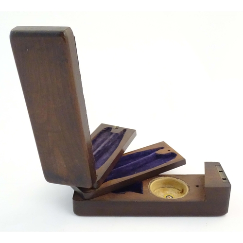 1249 - A 19thC mahogany gentleman's travelling shaving box, the hinged lid with mirror to interior and fitt... 