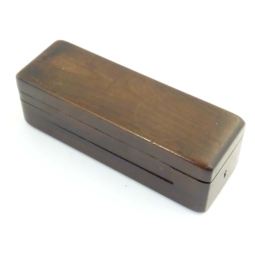 1249 - A 19thC mahogany gentleman's travelling shaving box, the hinged lid with mirror to interior and fitt... 