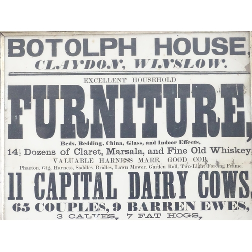 972 - Local Buckinghamshire interest: A Victorian auction poster for Botolph House, Claydon, Winslow. Auct... 