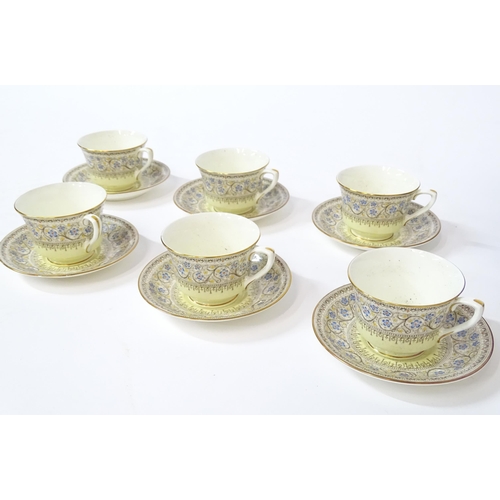 288 - A cased set of six Royal Worcester tea cups and saucers in the Lady Evelyn pattern, with six Art Dec... 