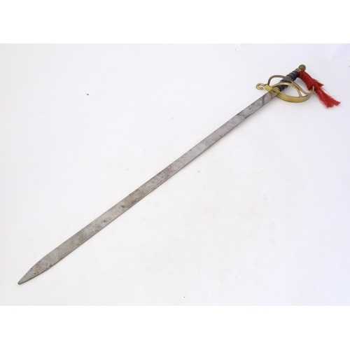 992 - Militaria: a 20thC ceremonial/prop/display sword, of steel and brass construction, 38 1/8