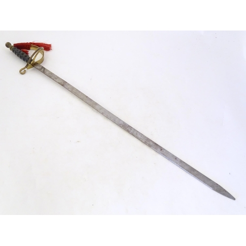 992 - Militaria: a 20thC ceremonial/prop/display sword, of steel and brass construction, 38 1/8