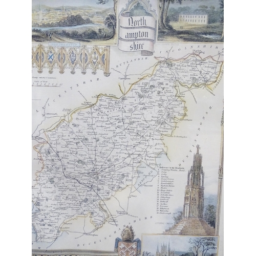 34 - Two 20thC framed illustrated maps on linen after Thomas Moule, one depicting Cambridgeshire, the oth... 