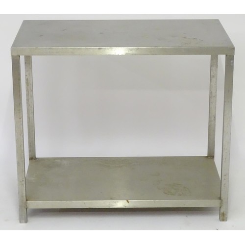 39 - Vintage retro, mid-century: a stainless steel kitchen prep table, with shelf under, 34
