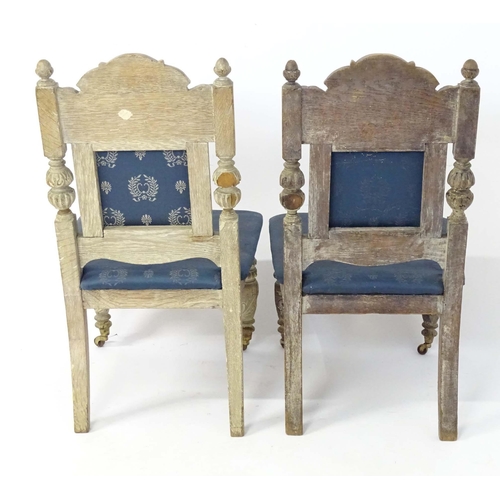 56 - Pair limed oak and upholstered dining chairs. Approx. 39