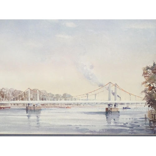 70 - A watercolour by Charles Patrickson depicting Chelsea Bridge over the River Thames. Signed lower lef... 