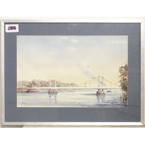 70 - A watercolour by Charles Patrickson depicting Chelsea Bridge over the River Thames. Signed lower lef... 