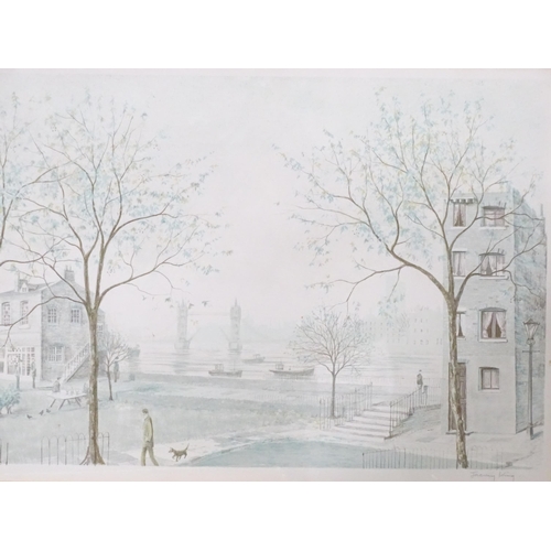 89 - A signed limited edition print by Jeremy King, depicting a London park scene with a view of Tower Br... 