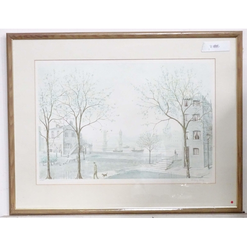 89 - A signed limited edition print by Jeremy King, depicting a London park scene with a view of Tower Br... 