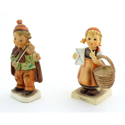 110 - A Hummel / Goebel figure modelled as a young girl with a basket and a letter, Meditation, model no. ... 