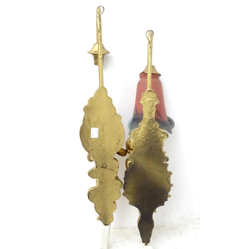 138 - Two 20thC gilt wall lights with cherub decoration, each approximately 21