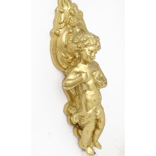 138 - Two 20thC gilt wall lights with cherub decoration, each approximately 21