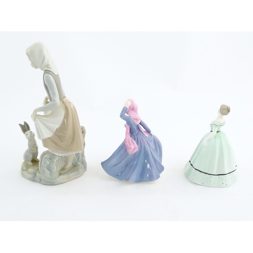 84 - Assorted ceramics to include a Lladro lady, Rabbit's Food, model no. 4826, two Coalport ladies, one ... 