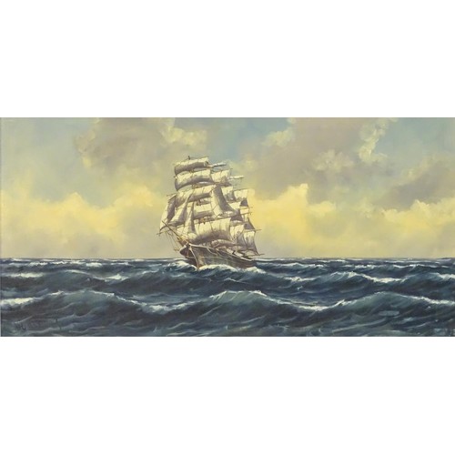 1089 - H. C. Hermans, 20th century, Marine School, Oil on canvas, A clipper ship under full sail. Signed lo... 