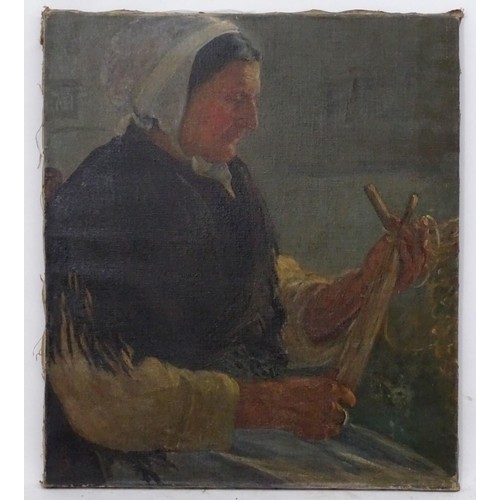 1114 - Dora Boughton-Leigh, Early 20th century, Oil on canvas, The Net Maker. Signed with monogram lower le... 