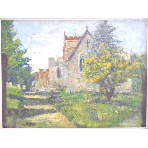 1147 - Frederick Gore (1913-2009), Oil on board, All Saints', Writtle, Essex, A landscape study of an Engli... 