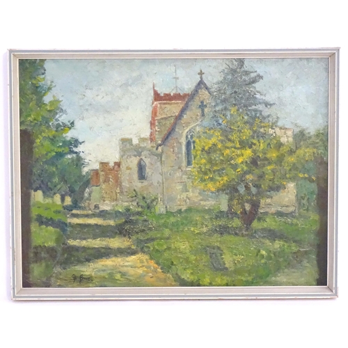 1147 - Frederick Gore (1913-2009), Oil on board, All Saints', Writtle, Essex, A landscape study of an Engli... 