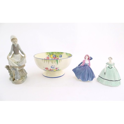 84 - Assorted ceramics to include a Lladro lady, Rabbit's Food, model no. 4826, two Coalport ladies, one ... 