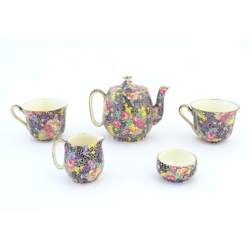 60 - A small Royal Winton chintz part tea set in the Hazel pattern comprising teapot, milk jug, sugar bow... 