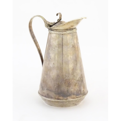 827 - WAS Benson: An Arts & Crafts white metal coffee pot / hot water pot with liner, stamped W.A.S. Benso... 