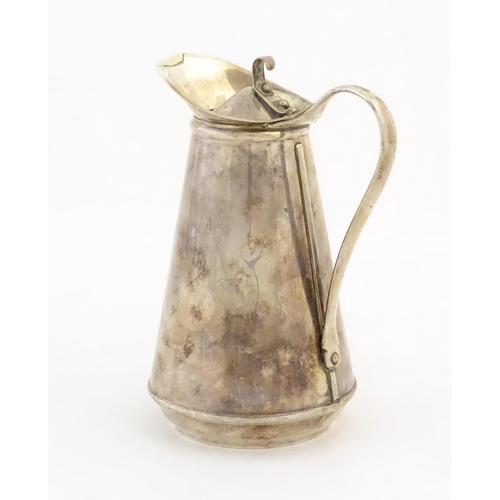 827 - WAS Benson: An Arts & Crafts white metal coffee pot / hot water pot with liner, stamped W.A.S. Benso... 