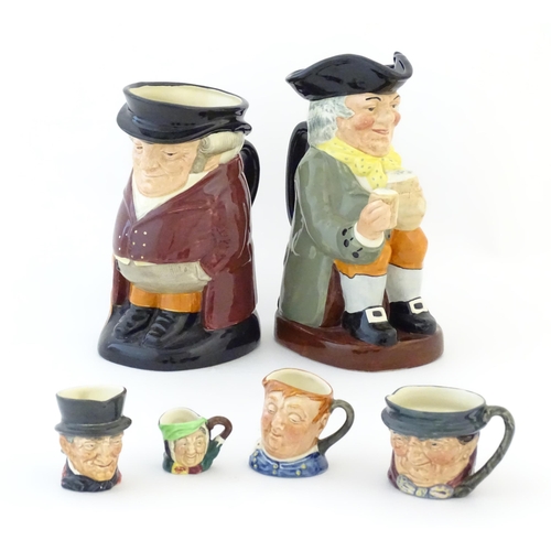 89 - Six Royal Doulton character jugs comprising Happy John, The Huntsman, Tony Weller, John Peel, Fat Bo... 