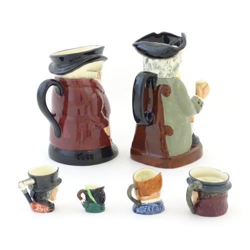 89 - Six Royal Doulton character jugs comprising Happy John, The Huntsman, Tony Weller, John Peel, Fat Bo... 