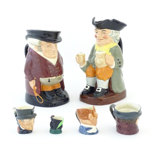 89 - Six Royal Doulton character jugs comprising Happy John, The Huntsman, Tony Weller, John Peel, Fat Bo... 