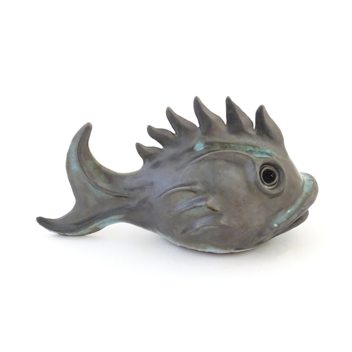 48 - A studio pottery model of a fish by Matthew Tyas. Impressed MT monogram mark under. Approx. 10 1/4
