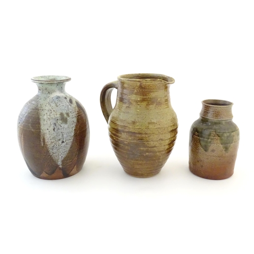 56 - Three studio pottery items to include a vase by Liz Teall, impressed 212 2003 under with label; a sm... 