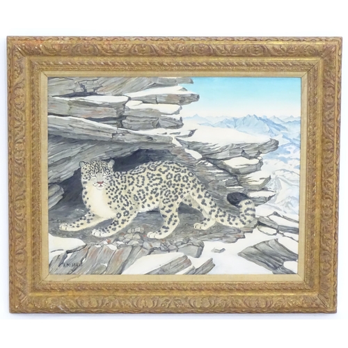 1071 - Anne Marie Jauss (b. 1907), American School, Oil on board, A winter landscape with a snow leopard. S... 