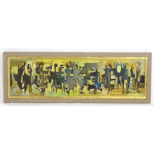 1077 - D. K., 20th century, Oil on board, Office Workers, An abstract composition depicting office workers.... 