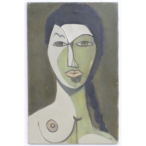 1084 - T. T., 20th century, Oil on canvas, An abstract portrait depicting a female nude, in the manner of P... 