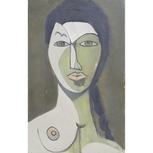 1084 - T. T., 20th century, Oil on canvas, An abstract portrait depicting a female nude, in the manner of P... 