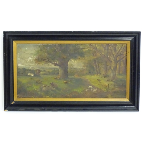 1085 - J. Marshall, Early 20th century, Oil on canvas, A landscape scene with sheep grazing. Signed and dat... 