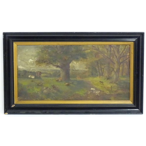 1085 - J. Marshall, Early 20th century, Oil on canvas, A landscape scene with sheep grazing. Signed and dat... 