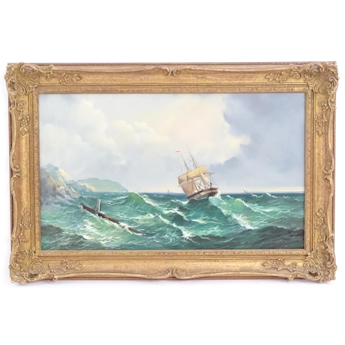 1086 - Robert Dumont-Smith, 20th century, Marine School, Oil on board, A ship in choppy waters off the coas... 