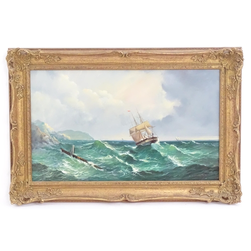 1086 - Robert Dumont-Smith, 20th century, Marine School, Oil on board, A ship in choppy waters off the coas... 