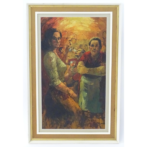 1095 - WITHDRAWN FROM AUCTION - 
20th century, Oil on canvas laid on board, The Wine Bar, An interior scene... 