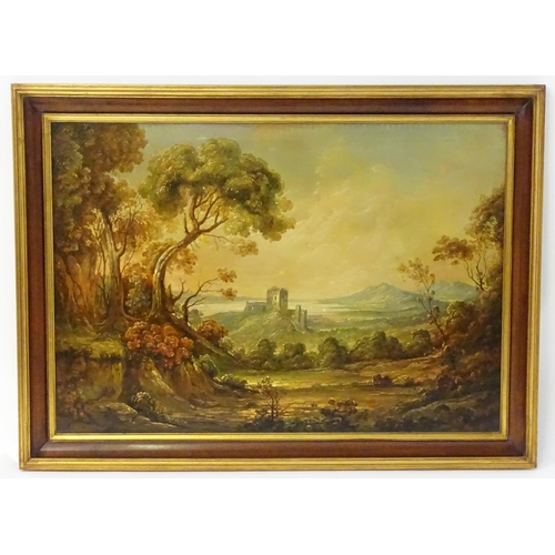 1096 - 20th century, Oil on canvas, A landscape scene with a view of a castle on the banks of an estuary. I... 