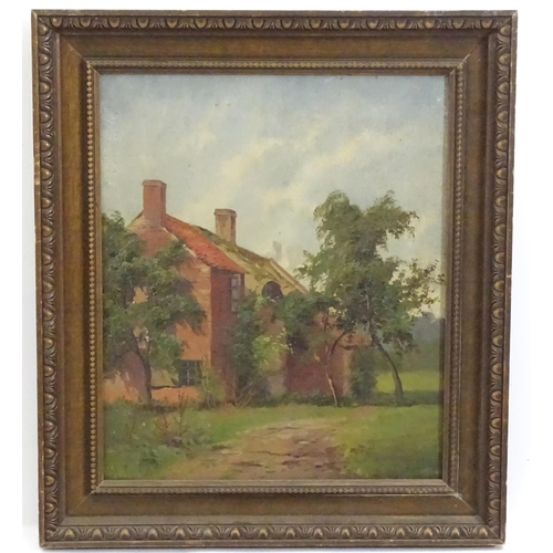 1099 - 20th century, English School, Oil on canvas, A country garden scene with a view of a house. Approx. ... 