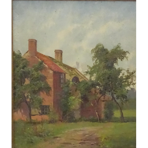 1099 - 20th century, English School, Oil on canvas, A country garden scene with a view of a house. Approx. ... 