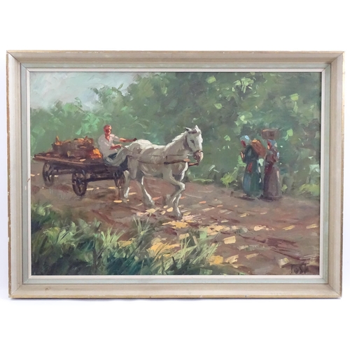 1104 - Riccardo Tosti (1910-1986), Italian School, Oil on canvas, A country lane with a horse drawn cart an... 