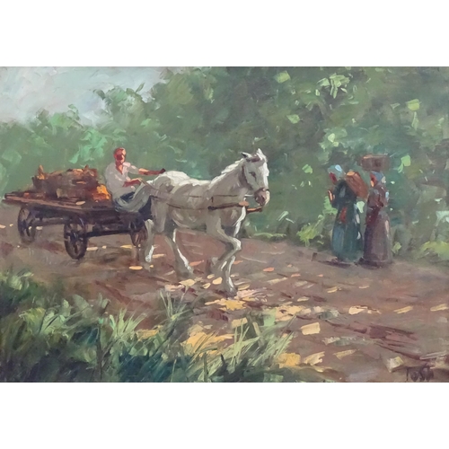 1104 - Riccardo Tosti (1910-1986), Italian School, Oil on canvas, A country lane with a horse drawn cart an... 